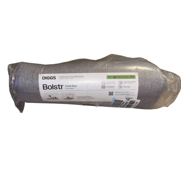 New Sealed Diggs Bolstr Dog Crate Bed 30 X 19 Gray Water Resistant Headrest - Picture 1 of 8